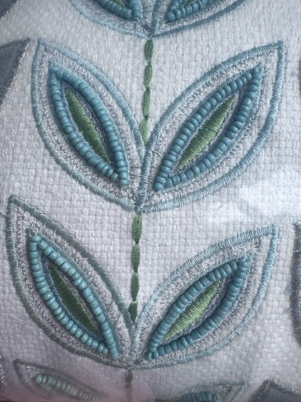 Pier 1 Imports Beaded Leaf Embroidered Throw Pillow - Gray & Green
